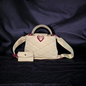 Betsey Johnson Quilted Crossbody/Tote with Heart Details